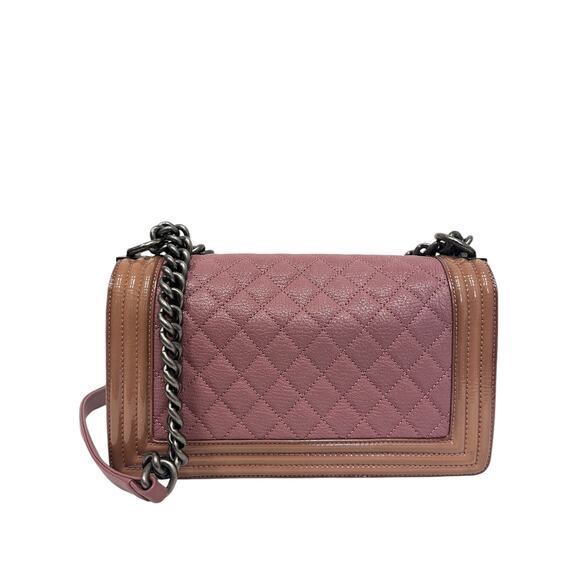 CHANEL Pink Leather Quilted Flap CC Logo Accent Medium Duo Boy Crossbody Bag - Picture 6 of 14